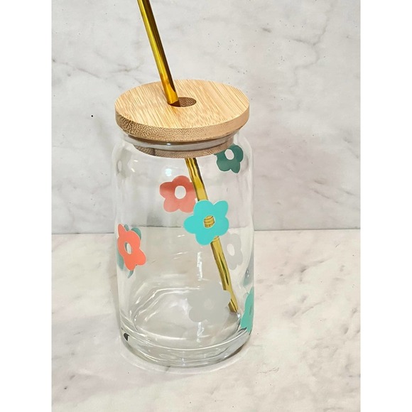 16 Oz Cold Color Changing Groovy Flower Glass Beer Can Cup - Picture 2 of 12